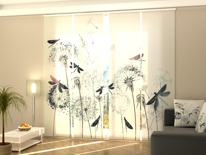 Sliding Panel Curtain Gentle Dandelions and Dragonflies