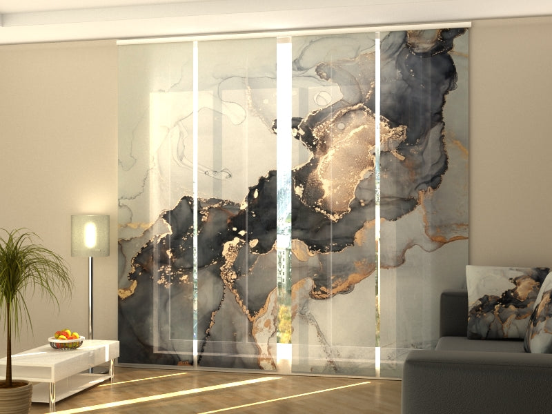 Sliding Panel Curtain Luxury marble in Black, Gray, and Gold