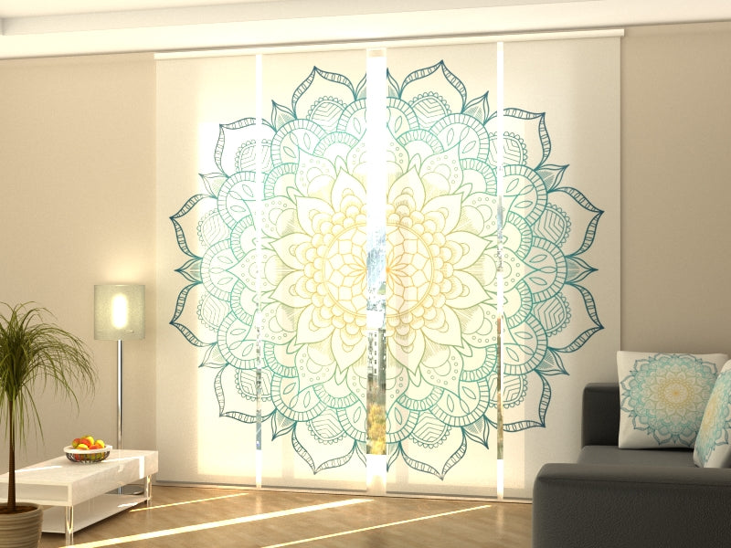 Sliding Panel Curtain Mandala in Blue and Yellow