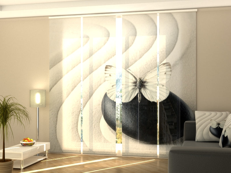 Sliding Panel Curtain Zen Stone with White Butterfly