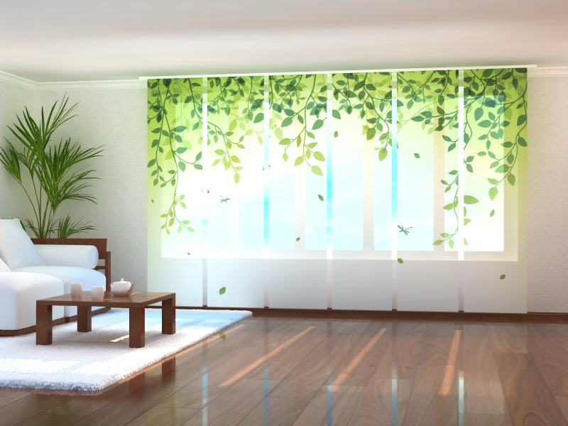 Sliding Panel Curtain Green Lianas with Leaves