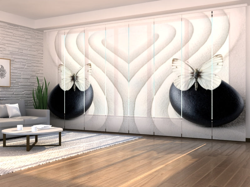 Sliding Panel Curtain Zen Stone with White Butterfly