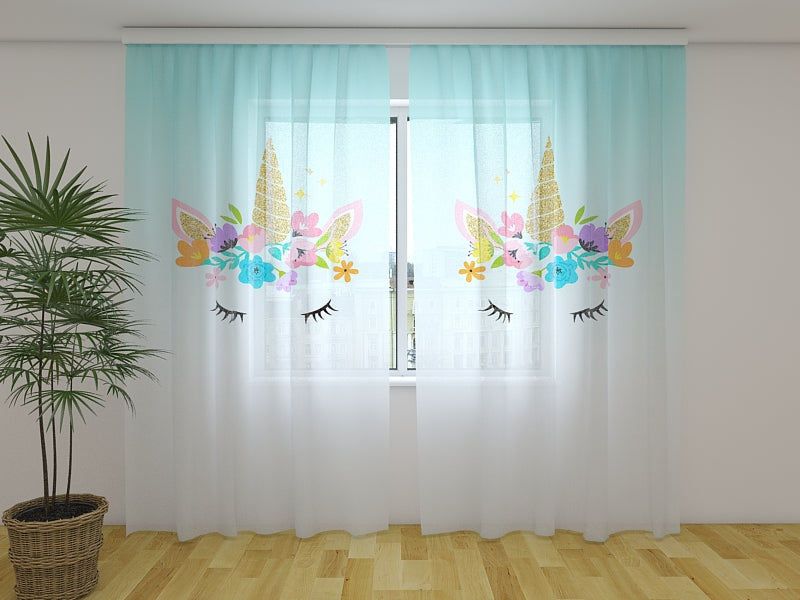 Photo Curtain Unicorn with Flowers