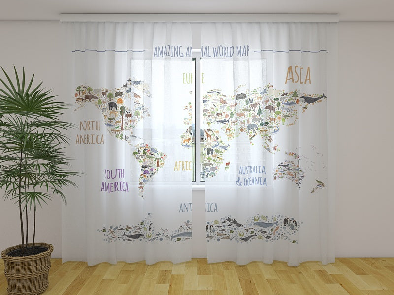 Photo Curtain Amazing Animals Kids Map