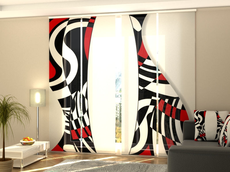 4-Panel Curtains Kit with 4-Track Rail, Abstract Mosaic, Size: 60x245 cm