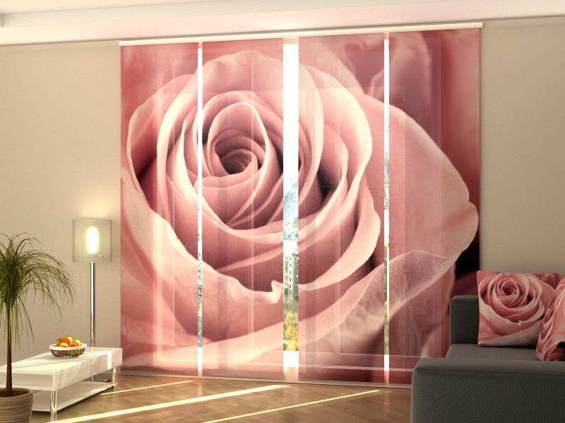 4-Panel Curtains Kit with 4-Track Rail, Amazing Pink Rose, Size: 60x300 cm