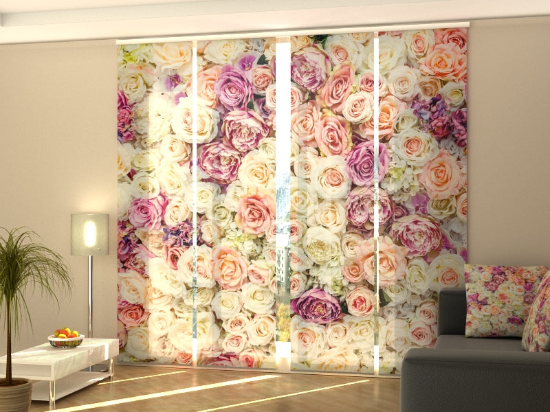 4-Panel Curtains Kit with 4-Track Rail, Amazing Wall of Flowers, Size: 60x245 cm