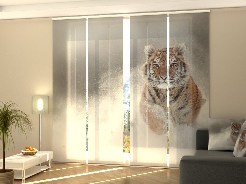 4-Panel Curtains Kit with 4-Track Rail, Amur Tiger, Size: 60x245 cm