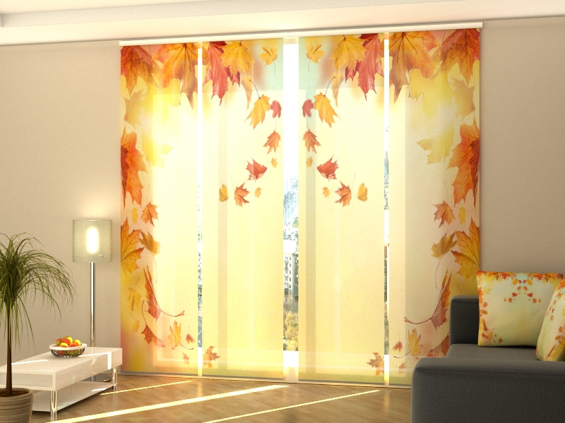 4-Panel Curtains Kit with 4-Track Rail, Autumn Falling Leaves, Size: 60x245 cm