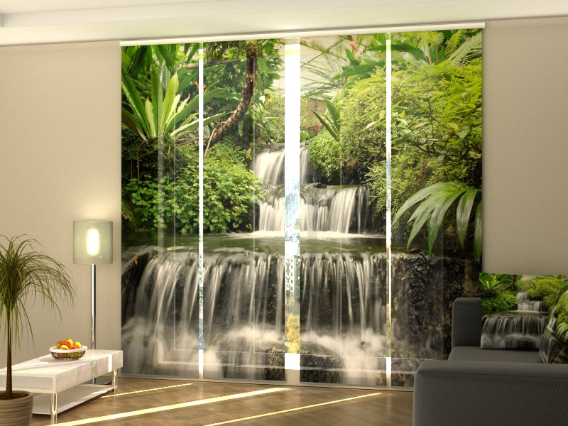 4-Panel Curtains Kit with 4-Track Rail, Bali Freshness, Size: 60x270 cm