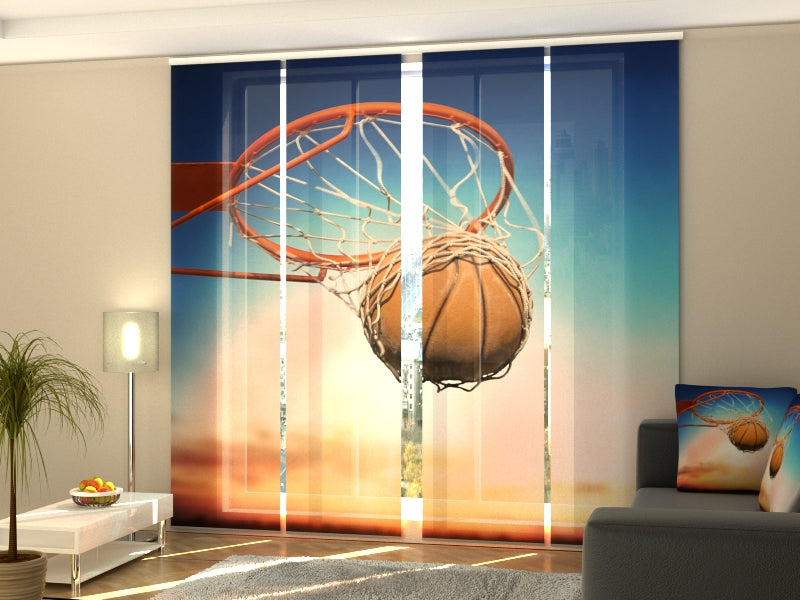 4-Panel Curtains Kit with 4-Track Rail, Basketball Ball in Net, Size: 60x270 cm