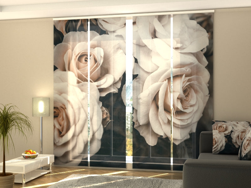 4-Panel Curtains Kit with 4-Track Rail, Beautiful Pastel Roses in the Garden, Size: 60x245 cm