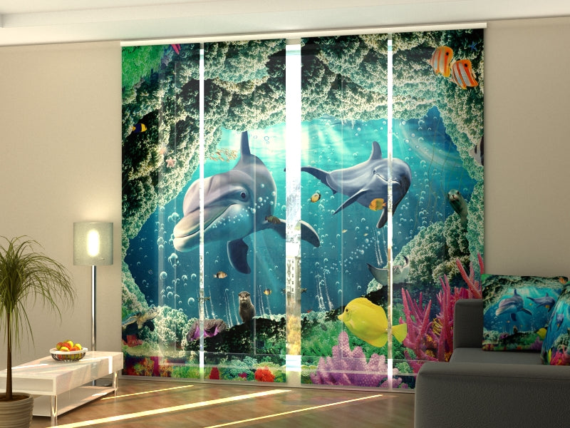 Sliding Panel Curtain Beautiful Sea with Dolphins - Wellmira