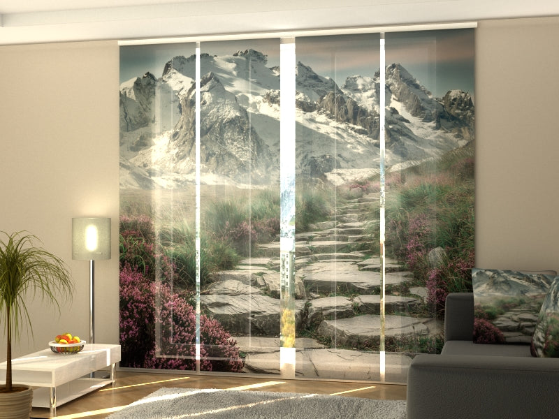 Sliding Panel Curtain Beautiful Summer Fog in the Mountains - Wellmira