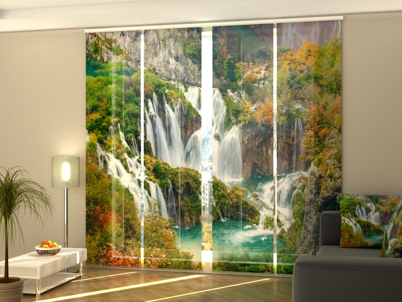 4-Panel Curtains Kit with 4-Track Rail, Beautiful Waterfalls in Croatia, Size: 60x300 cm