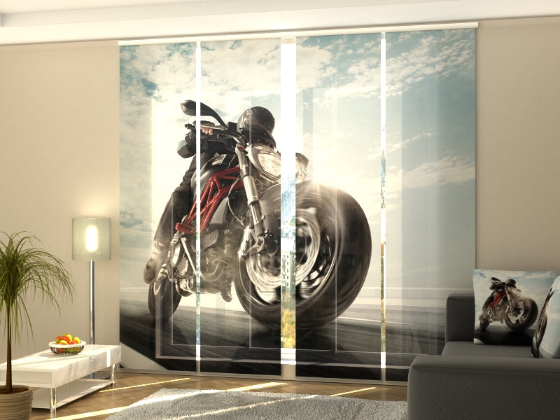 Sliding Panel Curtain Biker on Mountain Highway - Wellmira