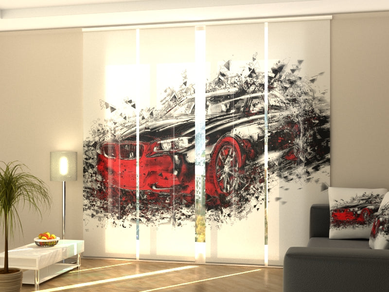 Sliding Panel Curtain Black Art Car - Wellmira