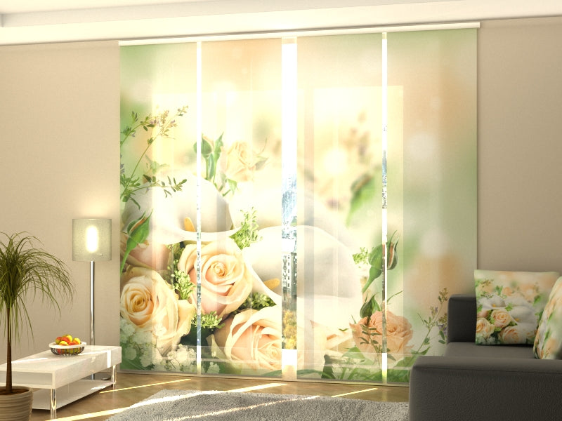 4-Panel Curtains Kit with 4-Track Rail, Bouquet of Spring Flowers, Size: 60x245 cm