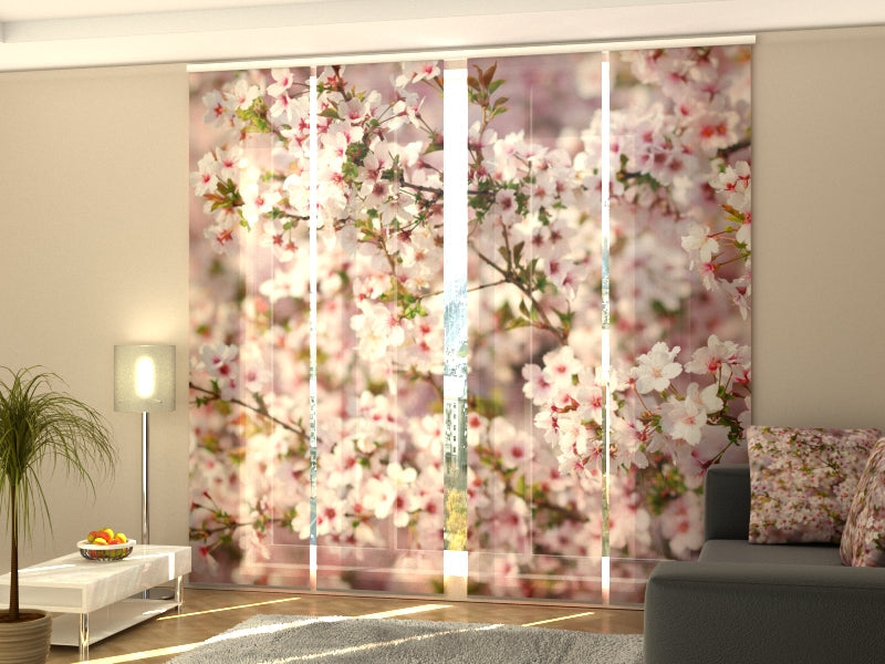 4-Panel Curtains Kit with 4-Track Rail, Cherry Tree Blossoms in Spring, Size: 60x270 cm