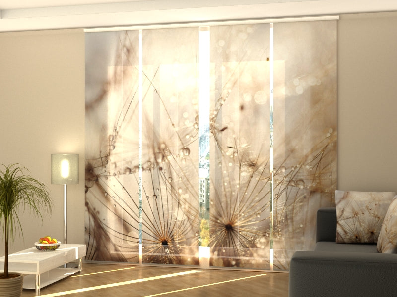 4-Panel Curtains Kit with 4-Track Rail, Delicate Dandelion Flower, Size: 60x300 cm