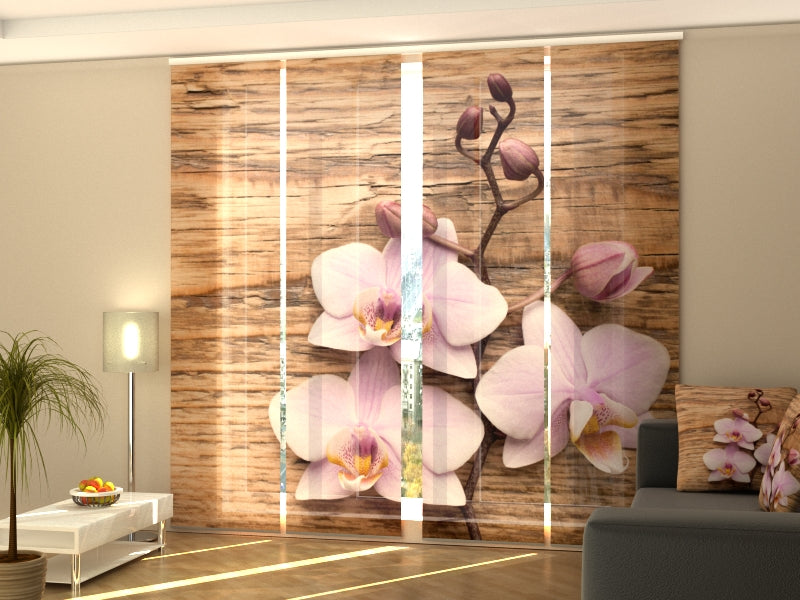 4-Panel Curtains Kit with 4-Track Rail, Delightful Orchid on the Wood, Size: 60x245 cm