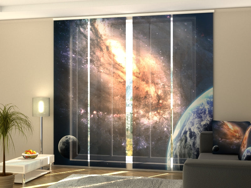 Set of 4 Panel Curtains Earth in Space