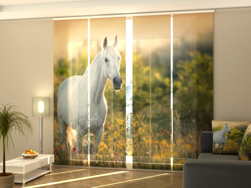 Sliding Panel Curtain Elegant White Horse