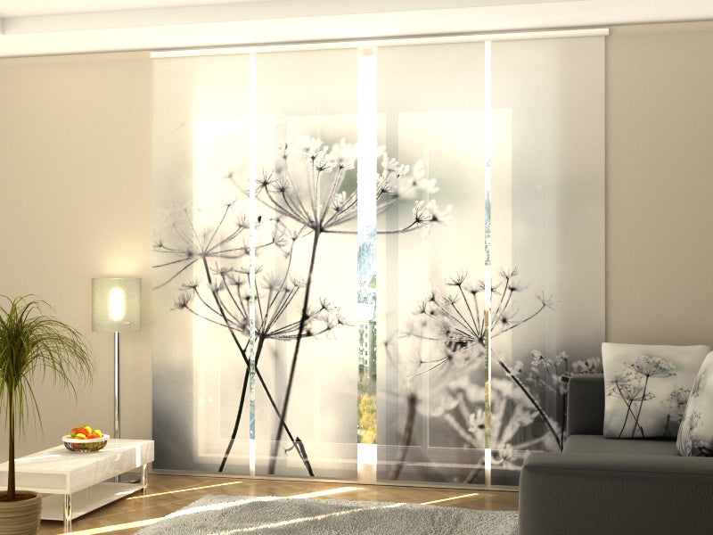 4-Panel Curtains Kit with 4-Track Rail, Frozen flowers, Size: 60x300 cm