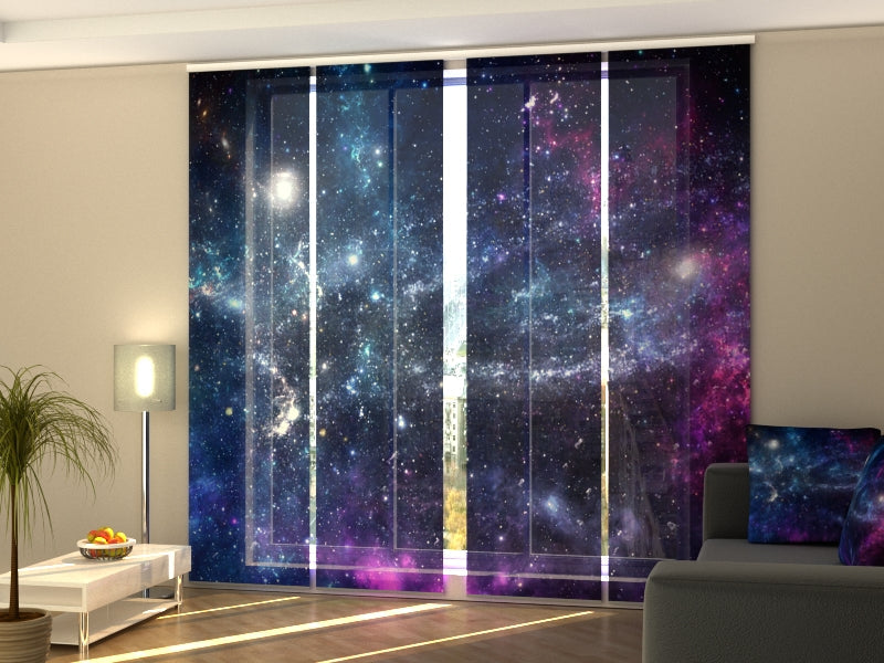 4-Panel Curtains Kit with 4-Track Rail, Galaxy and Planets, Size: 60x270 cm