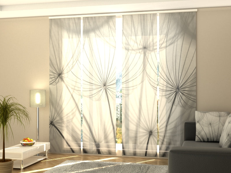 4-Panel Curtains Kit with 4-Track Rail, Gray Dandelion, Size: 60x245 cm