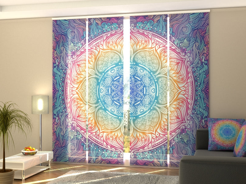 4-Panel Curtains Kit with 4-Track Rail, Indian Mandala, Size: 60x300 cm