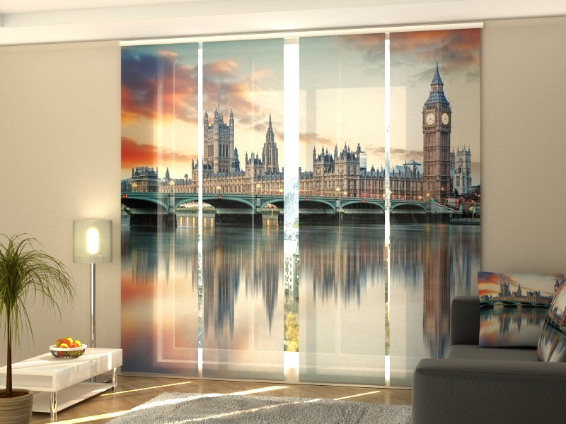 4-Panel Curtains Kit with 4-Track Rail, London Big Ben and Houses of Parliament, Size: 60x245 cm