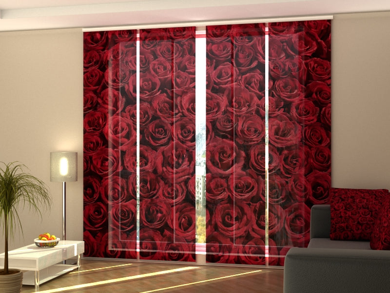 Set of 4 Panel Curtains Lovely Red Roses