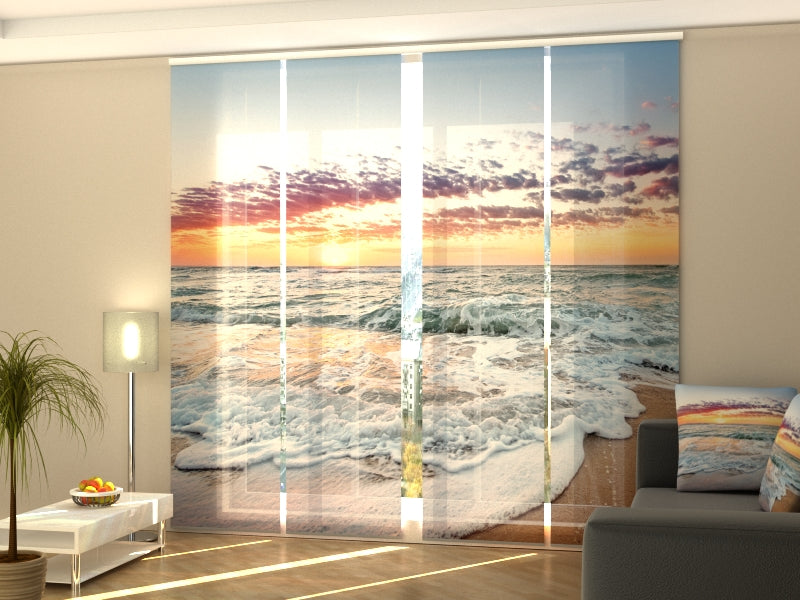 4-Panel Curtains Kit with 4-Track Rail, Ocean Sunrise, Size: 60x270 cm