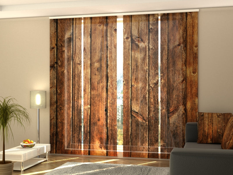 4-Panel Curtains Kit with 4-Track Rail, Old Wooden Planks, Size: 60x245 cm