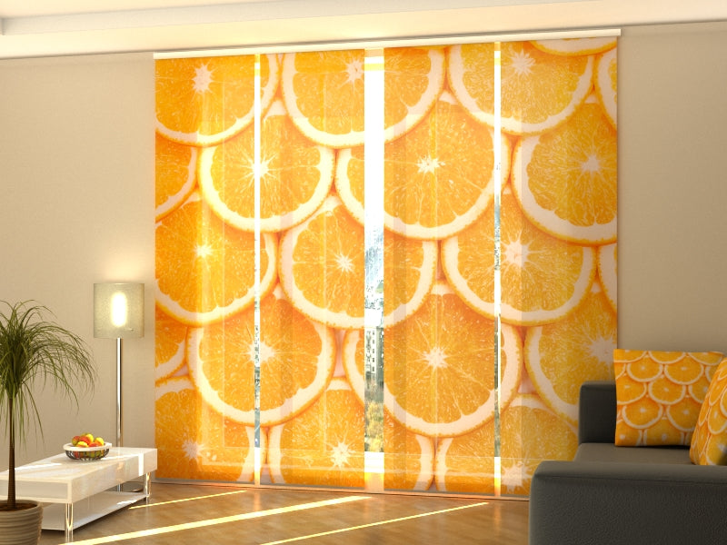 4-Panel Curtains Kit with 4-Track Rail, Orange Summer, Size: 60x270 cm