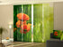 4-Panel Curtains Kit with 4-Track Rail, Red Poppies in Green Field, Size: 60x300 cm