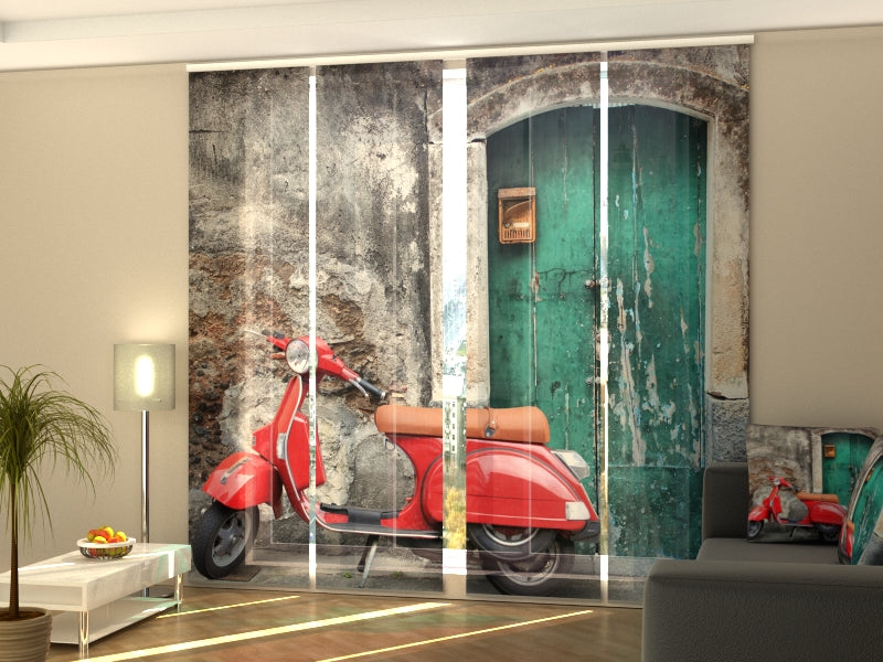 4-Panel Curtains Kit with 4-Track Rail, Red Scooter, Size: 60x300 cm