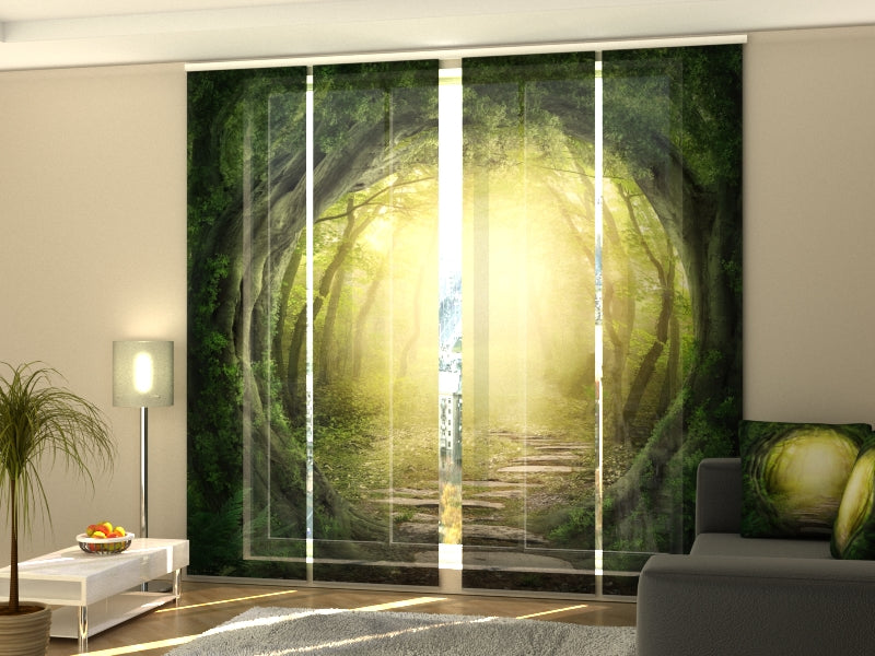 4-Panel Curtains Kit with 4-Track Rail, Road to the Magic Forest, Size: 60x270 cm