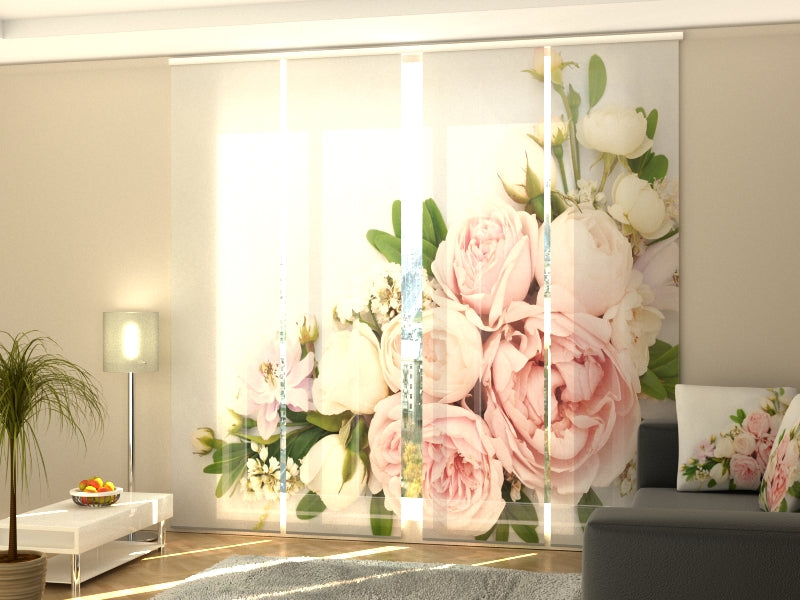 4-Panel Curtains Kit with 4-Track Rail, Summer Delicate Roses, Size: 60x300 cm