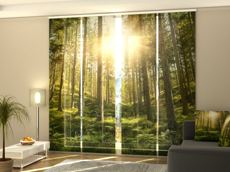 4-Panel Curtains Kit with 4-Track Rail, Sunny Forest, Size: 60x245 cm