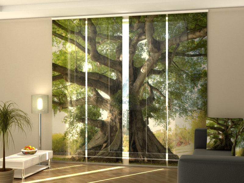 4-Panel Curtains Kit with 4-Track Rail, Tree of Life, Size: 60x300 cm