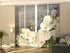 4-Panel Curtains Kit with 4-Track Rail, White Orchids on Gray Marble, Size: 60x245 cm