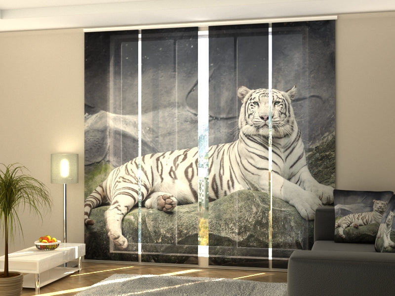 4-Panel Curtains Kit with 4-Track Rail, Tiger on a Rock, Size: 60x300 cm