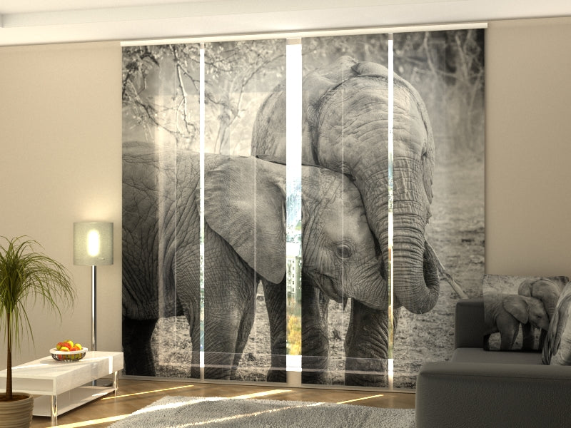 Set of 4 Panel Young Elephants in Black and White