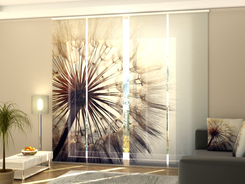 4-Panel Curtains Kit with 4-Track Rail, Amazing Dandelion, Size: 60x270 cm