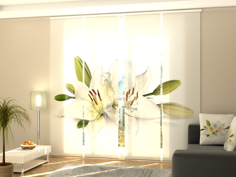 4-Panel Curtains Kit with 4-Track Rail, Crystal Lily, Size: 60x270 cm