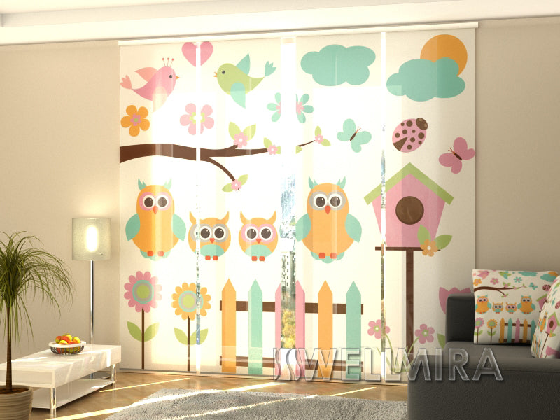 Set of 4 Panel Curtains Family Owls - Wellmira