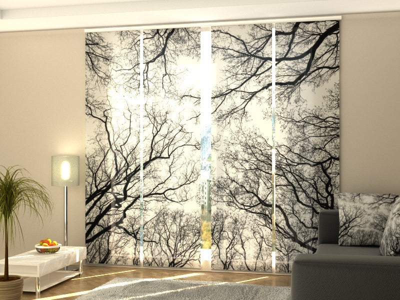 4-Panel Curtains Kit with 4-Track Rail, February sky, Size: 60x300 cm