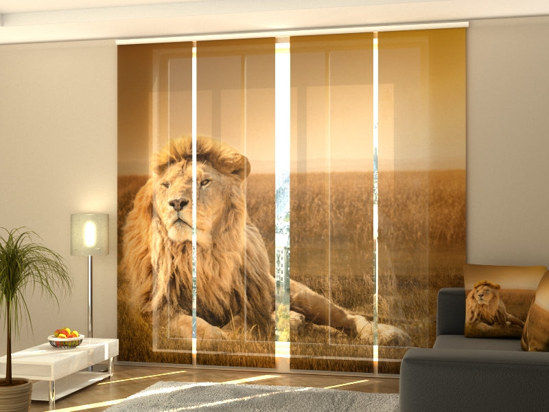 4-Panel Curtains Kit with 4-Track Rail, King of beasts, Size: 60x270 cm